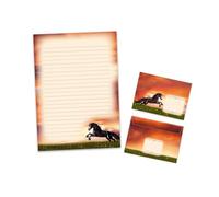 Lot de papier à lettre avec enveloppe - Pour garçons et filles - Animaux - Cheval coucher de soleil - Bloc A4 avec 25 feuilles + 15 enveloppes