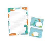 Lot de papier à lettre avec enveloppe - Pour garçons et filles - Dinosaures - Turquoise - Bloc A4 avec 25 feuilles + 15 enveloppes