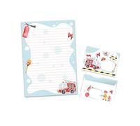 Lot de papier à lettre avec enveloppe - Pour garçons et filles - Motif voiture de pompiers - Bloc A4 de 25 feuilles + 15 enveloppes