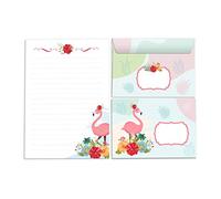 Lot de papier à lettre pour fille - Motif flamant rose - Bloc de papier à lettre avec enveloppe pour enfants - Bloc A5 de 25 feuilles + 15 enveloppes