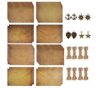Lot de papier à lettre vintage avec enveloppe, lot de 8 enveloppes en papier kraft vintage, 16 papiers à lettre, 8 clés rétro, 8 cordes de chanvre, pour lettre d'amour, mariage, anniversaire