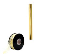 Lot de papier cadeau doré mat plaqué aluminium 366 cm + 45 m de ruban de gaze beige jaune, utilisation pour anniversaire, mariage et cadeaux de vacances