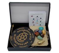 Lot de pendules de poche en laiton avec ouverture à visser - 7 pierres précieuses chakras dans une boîte cadeau - Métaphysique ésotérisme sorcellerie