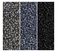 Lot de perles de rocaille Miyuki Delica : taille 11/0, collection gris-noir mat