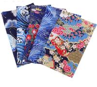 Lot de pièces de tissu en coton bleu imprimé japonais de fleurs et papillons - 5 pièces, 50x40 cm/19,7x15,7 pouces - Tissu japonais en polyester pour couture, furoshiki, emballage, art et bricolage
