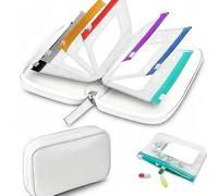 Lot de pilules A8 imperméables avec 7 pochettes à pilules de couleur, grand organiseur hebdomadaire de voyage, pilulier de voyage 7 à 14 jours, design portable réutilisable avec fermeture éclair pour