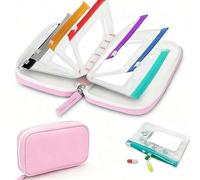 Lot de pilules A8 imperméables avec 7 pochettes à pilules de couleur, grand organiseur hebdomadaire de voyage, pilulier de voyage 7 à 14 jours, design portable réutilisable avec fermeture éclair pour