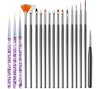 Lot de Pinceau Nail Art, 15 pièces Pinceau Ongle Nail Art, 3 pièces Pinceaux en Détail à Ongles, Dessin Stylo Ensemble Outil À Ongles Pour Aquarelle Nail Art Pinceau, Noir + Violet
