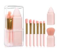 Lot de pinceaux de maquillages, 8 en 1 portables mini makeup brushes pour visage poudre blush yeux, petits set de pinceaux de maquillage voyage multifonctionnels avec étui (orange)
