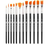 Lot De Pinceaux Pour Peinture Huile & Acrylique Ou Aquarelle-12pcs-Pinceau Professionnel À Pointe Ronde Et Plate Avec Poils Synthétiques-Pinceau Rond Boite De 12 Noir.[O25]