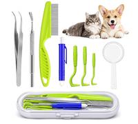 Lot de pinces à tiques 9 en 1 avec étui - Pour chien et chat - Alternative aux pinces à tiques - Kit complet pour enlever les tiques - Pour homme, chien et enfant (avec boîte de rangement)