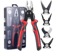 Lot de pinces multifonctions 5 en 1 en alliage d'acier pour dénuder, sertir, couper et cisailler avec têtes à changement rapide, design compact de 20,3 cm en rouge pour travaux électriques