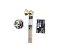 Lot de pipes pures avec embout buccal en bois, 5 tamis en acier inoxydable + 1 mini broyeur, pipe en métal, embout dévissable, nettoyage facile, pipe à fumer, aspect verre, tabac (doré)