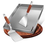 Lot de plancha de qualité supérieure avec spatule pour barbecue - 30 x 40 cm plaque plancha - Plaque de cuisson universelle en acier inoxydable massif de 4 mm - Pour barbecue à gaz et charbon-