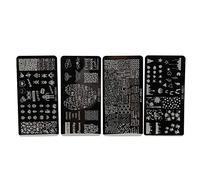 Lot de plaques d'estampage pour ongles, pochoirs pour décoration d'ongles DIY, pochoir d'impression d'ongles professionnel, outil de manucure pour utilisation en salon à la maison, 12 x 6 cm, (01-04)