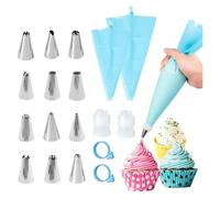 Lot de poches à douille et embouts en silicone avec douilles en acier inoxydable, poches à douille réutilisables, grattoir à glaçage, fournitures de cuisson pour gâteaux, cupcakes, cookies (F07-18P)