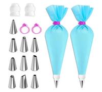 Lot de poches à douille et embouts en silicone avec douilles en acier inoxydable, poches à douille réutilisables, grattoir à glaçage, fournitures de cuisson pour gâteaux, cupcakes, cookies (F07-16P)