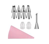 Lot de poches à douille et embouts en silicone avec douilles en acier inoxydable, poches à douille réutilisables, grattoir à glaçage, fournitures de cuisson pour gâteaux, cupcakes, cookies (F07-12rose