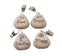 Lot de pompons de tables ToCi - Support de nappe en pierre au look plage, poids pour nappes, avec pinces Mehrfarbig