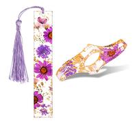 Lot de porte-livres et marque-pages en résine - Fleur séchée - Porte-pages en résine avec pompon - Accessoire mignon pour les amateurs de lecture, les étudiants, les enseignants