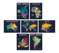 Lot de posters avec carte du monde et carte des États-Unis - Décoration murale éducative pour salle de ontinents bleus - Affiches d'aide à l'apprentissage visuel pour enfants et écoles