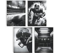 Lot de posters de football américain - Tableau mural - Art sportif - Noir et blanc - Stade joueur de stade - Casque - Vestiaire - Décoration murale pour salon, bureau