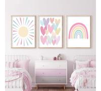 Lot de posters muraux pour chambre d'enfant, motif arc-en-ciel, cœurs, style bohème, pour chambre de bébé, de qualité supérieure, sans cadre
