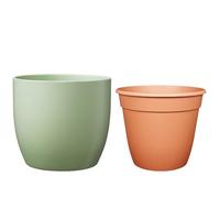 Lot de pots en céramique SK Soendgen Basel Ø 24 cm, vert tilleul mat + pot de fleurs ø22, ambiance d'intérieur de qualité supérieure