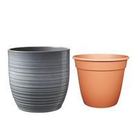 Lot de pots en céramique SK Soendgen Bergamo Ø 24 cm, gris clair brillant + pot de fleurs Ø 22 cm, ambiance d'intérieur de qualité supérieure