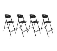 Lot de quatre chaises de bar pliantes noires - Ht 120cm - Chaises hautes pliantes - Cadre en acier - avec dossier et repose pied