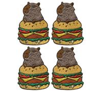 Lot De Quatre - Patchion Capybara Hamburger - CapyBurger - À Repasser/Thermocollant - Patch/Insigne/Emblème Brodé