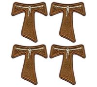 Lot de quatre - Patchion Tau Cross - St. Francis from Assisi - Noir, crochet et boucle compatibles avec VELCRO® - Patch/Insigne/Emblème brodé