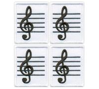 Lot de quatre - Patchion Treble Clef - Violin Key and five-line staff - Noir, crochet et boucle compatibles avec VELCRO® - Patch/Insigne/Emblème brodé