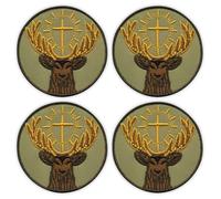 Lot de quatre - Symbole de Saint Hubert le saint patron des chasseurs - Vert olive - À coudre - Patch brodé