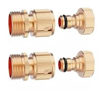 Lot de raccords rapides en laiton pour tuyau d'arrosage avec filetage GHT de 1,9 cm, design anti-fuite, libération rapide pour arrosage extérieur, comprend 2 raccords mâles et 2 femelles avec