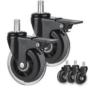 Lot de roulettes de rechange en caoutchouc pour chaises de bureau IKEA avec 2 roulettes de frein et tige de 10 mm pour chaises de bureau IKEA