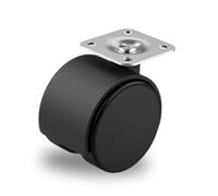 Lot de roulettes pivotantes noires Ø 50 mm sans frein pour meubles avec plaque en acier - fabriquées en plastique rigide - sans frein, idéales pour chaises de bureau ou tables basses (1 pc)