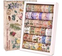 Lot de ruban washi vintage motif fleurs, lettres, papillon, champignon, fleur botanique, inscriptible, ruban décoratif pour scrapbooking, journal intime, bullet journaling, 5 à 75 mm de large