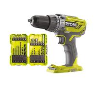 Lot de RYOBI - Perceuse-Visseuse à Percussion 18V ONE+ - 50NM, 500-1800 tr/min - Mandrin 13mm, sans Batterie ni Chargeur - R18PD3-0 + Coffret Empilable 32 Accessoires Mixtes pour Travaux Courants