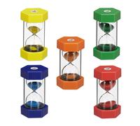 Relaxdays Sabliers lot de 5 XXL pour enfants, Minuteur, 1/5/10/15/30 minutes, plastique, verre, incassable, multicolore