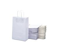 Lot de sacs cabas en papier Kraft avec poignées - 20x10x29.2 cm - Sac de Course/Emballage cadeau pour anniversaire, Noel, mariage (x50, Blanc)