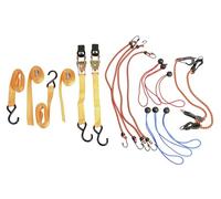 Lot de Sangles de Fixation et Cordes élastiques 16 pièces - Kit de Fixation de Bagages de Voiture avec cliquets, Crochets en métal et Plastique, Sangles à cliquet et Boucle - dans boîte Organisateur