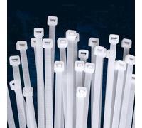 Lot de serre-câbles zippés blancs. La résistance à la traction maximale des attaches de fil en plastique de qualité supérieure est de 50 livres. Attaches autobloquantes en nylon blanc pour usage intér