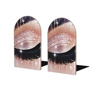 Lot de serre-livres en bois avec base en métal, motif cils or rose pour livres, disques vinyles et bureaux (1 paire)