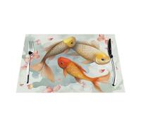 Lot de sets de table en PVC imprimé Fish Lover - 45 x 30 cm - Résistants à la chaleur - Pour table de salle à manger, cuisine, fêtes