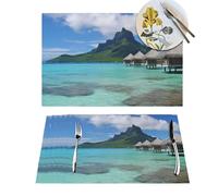 Lot de sets de table tissés en PVC, résistants à la chaleur, antidérapants, lavables et résistants aux taches, pour intérieur et extérieur, 30 x 45 cm, motif plage Tahiti