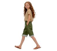 Lot de shorts de cyclisme pour petite fille avec poches à la taille, demi-longueur, couleur unie, style décontracté (vert kaki, 4 à 5 ans)