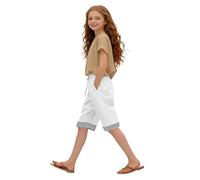 Lot de shorts de cyclisme pour petite fille avec poches à la taille, demi-longueur, couleur unie, style décontracté (blanc, 7-8 ans)