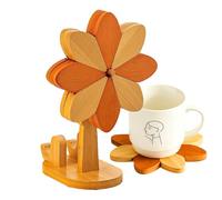 Lot de sous-verres antidérapants et résistants à la chaleur avec support pour téléphone portable | Dessous de verre en bois pour tasses et casseroles, pour bol, cuisine, salon, décoration de la maison