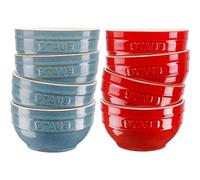 Lot de STAUB Ceramique 4 bols en céramique, Turquoise antique + 4 bols en céramique, Rouge cerise, 12 cm, 400 ml